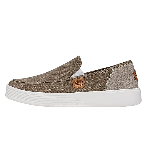 HEYDUDE Sunapee Craft Linen Shoes for Men - Soft-Knit Construction - Slip-on Style - Round-Toe Design Olive 9 M