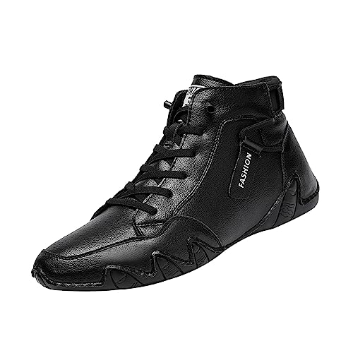 Men's High-top Casual Leather Ankle Boots,Lightweight Comfort Waterproof Non-slip Soft Sole Flat Barefoot Booties