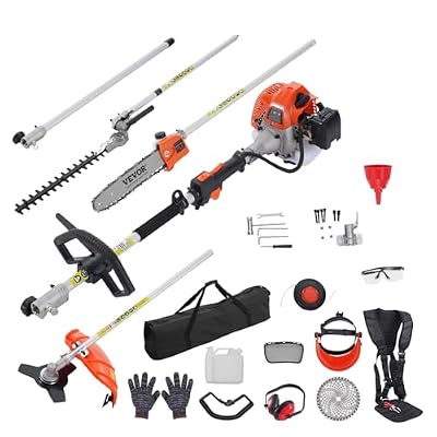VEVOR 43cc 6-in-1 Multi-Functional Trimming Tool, Hedge Trimmer, Weed Eater, String Trimmer, Brush Cutter, Edger, Pole Saw Chainsaw Pruner with Extension Pole, w/EPA, CE and EMC Certification