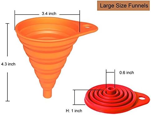 KongNai Kitchen Funnel Set 4 Pack, Small and Large, Kitchen Gadgets Accessories Foldable Silicone Collapsible Funnels for Filling Water Bottle Liquid Transfer Food Grade