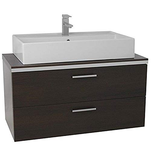 Iotti An90 Aurora Double Vessel Sink Bathroom Vanity With Wall Mounted, 38", Wenge #TOP25