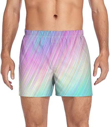 JHKKU Colorful Stripe Men's Button Fly Boxer Lounge Shorts, Soft Cotton Poplin Boxers, Woven Boxer Shorts XXL