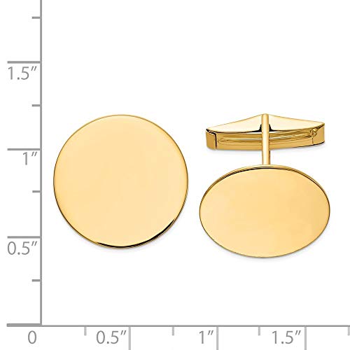 14K Yellow Gold Solid Polished Engravable Circular Cuff Links Measures 20X20Mm Wide Jewelry Gifts For Men #TOP1