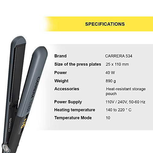 Carrera 534 Professional Hair Straightener Rounded styling plates infused with Argan oil & Keratin for perfectly shiny hair