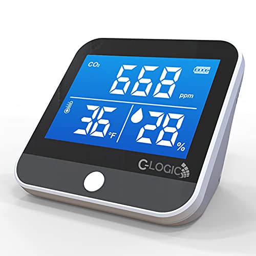 C-Logic Medidor CO2 - Monitor de Calidad del Aire Detector dióxido de Carbono , Temperatura y Humedad, portátil autonomía batería hasta 24 Horas