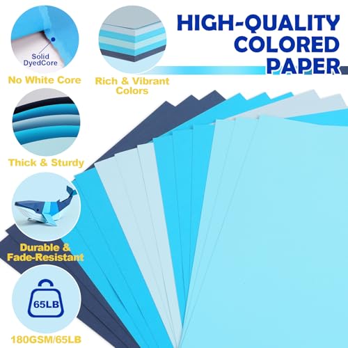 100 Sheets 8.5" x 11" Colored Cardstock, 5 Assorted Blue Shades of 180GSM/65LB Construction Paper, Blue Cardstock Printer Paper Card Making, DIY Crafts, School Supplies, Party Decorations by TUXIYA - Image 3