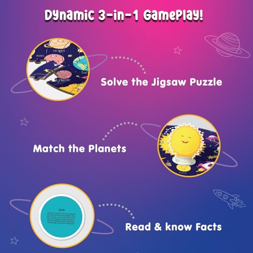 Image of Intelliskills Premium Pick-A-Planet Solar Jigsaw Puzzle for Kids, 3D Puzzle With Double-Sided Flashcards &Stands, Educational Space Puzzle for 3+ Year Old, Birthday Gift for Boys &Girls, BIS Certified