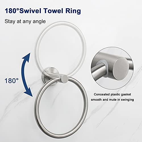 Nearmoon 3 Pieces Bathroom Hardware Set, Bath Towel Ring And 2 Towel Hooks- Stainless Steel Hand Towel Hanger And Robe Hooks Accessories, Wall Mounted (Brushed Nickel) #TOP4