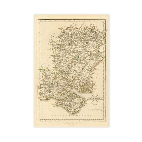 Carte du Hampshire Angleterre 1793 pour habiller un mur vide avec une toile 30 x 45 cm