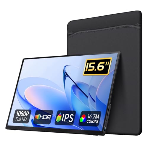 DAMRAPT Portable Monitor 15.6'' 1080P FHD Ultra Slim Travel Monitor with Kickstand, USB-C and HDMI Portable Gaming Monitor for Laptop PC Mac Xbox Switch PS5/4