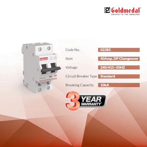 Image of Goldmedal Allessio 40A Dual Pole Changeover Switch MCB | Overload & Surge Protection | Suitable for Home & Office