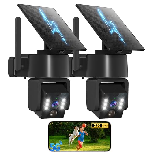 YULIOKPP 2PCK Wireless Outdoor Security Camera - 5G & 2.4G Wi-Fi Outdoor Camera, 2K Pan/Tilt 360° View, Solar/Battery Powered, PIR Human Detection, Color Night Vision,IP65/ Easy to Install