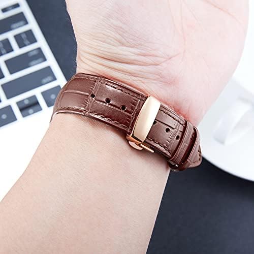 BINLUN Leather Watch Strap, Quick Release Genuine Leather Replacement Watch Band with Butterfly Deployment Buckle for Men and Women, 12mm-24mm(Brown-Rose Gold,21mm) - 4