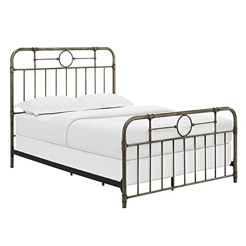 Walker Edison Vintage Metal Iron Pipe Queen Size Bed Headboard Bedroom Headboard Footboard Bed Frame Bedroom, Queen, Bronze #TOP1
