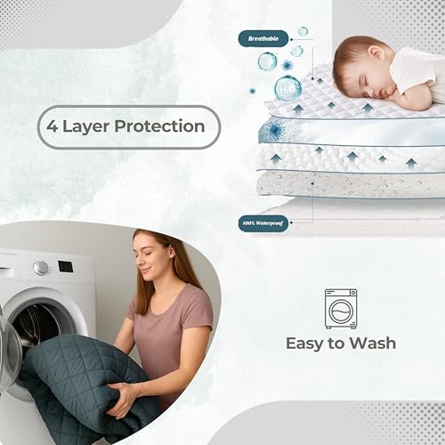 Image of 100% Waterproof Cotton Quilted Mattress Protector-Breathable,Hypoallergenic,Noiseless,Ultra-Soft Elastic Fitted Bed Cover with 3-Layer Protection,No-Slip Design,Grey,King Size (72x78)