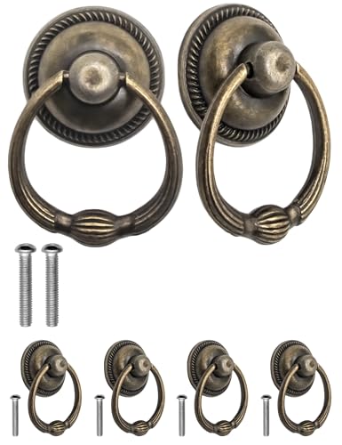 Fuxxer 4x Antike Möbelgriffe, Schubladen-Ringgriffe, Eisen Bronze Design, 37 mm