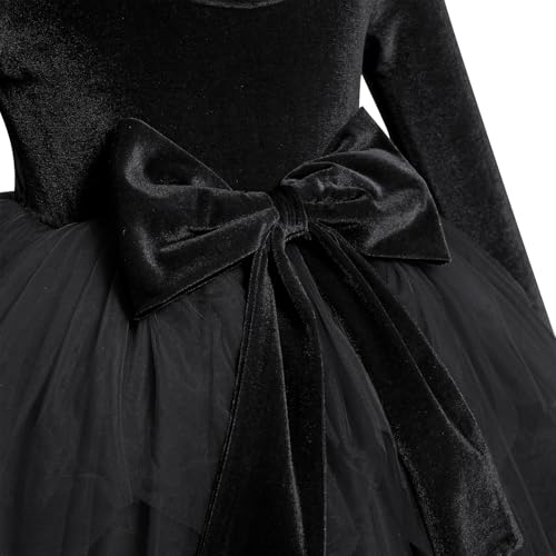 IDOPIP Toddler Baby Girls Velvet Tutu Dress Bowknot Tulle Ruffle Long Sleeve Princess Christmas Birthday Party Dresses Fall Winter Clothes Kids Vintage Holiday Pageant Dress Outfit Black 18-24 Months - Thumbnail 2