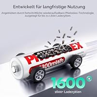 PHOTOOLEX Wiederaufladbare Lithium Akkus AAA 8-Pack mit Ladegerät, 1300mWh – Ansicht 4
