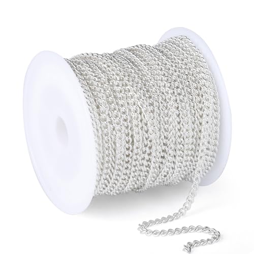 33FT 3mm Stainless Steel Silver Curb Chains Roll Bulk for Jewelry Making