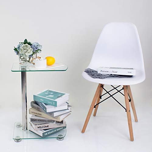 BELIWIN Glass Sofa Side Table 2 Shelves, Small Coffee/Snack/End Table C Shape with Double Storage Space for Living Room Bedroom (C)