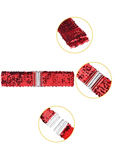 Allegra K Womens Glitter Stretchy Waist Belts Interlock Buckles Sequins Decor Wide Elastic Belts 2PCS2