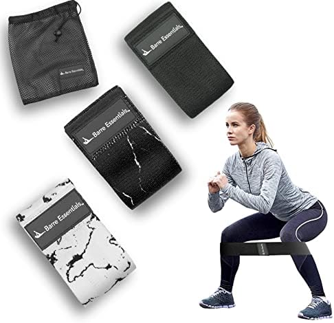 Black & White Marble Booty Bands (3 Pc) - Glute Loops for Legs, Hips, Butt, and Core - Wide Anti-Slip Booty Bands for Pilates, Yoga, or Crossfit - Fabric Resistance Bands Set