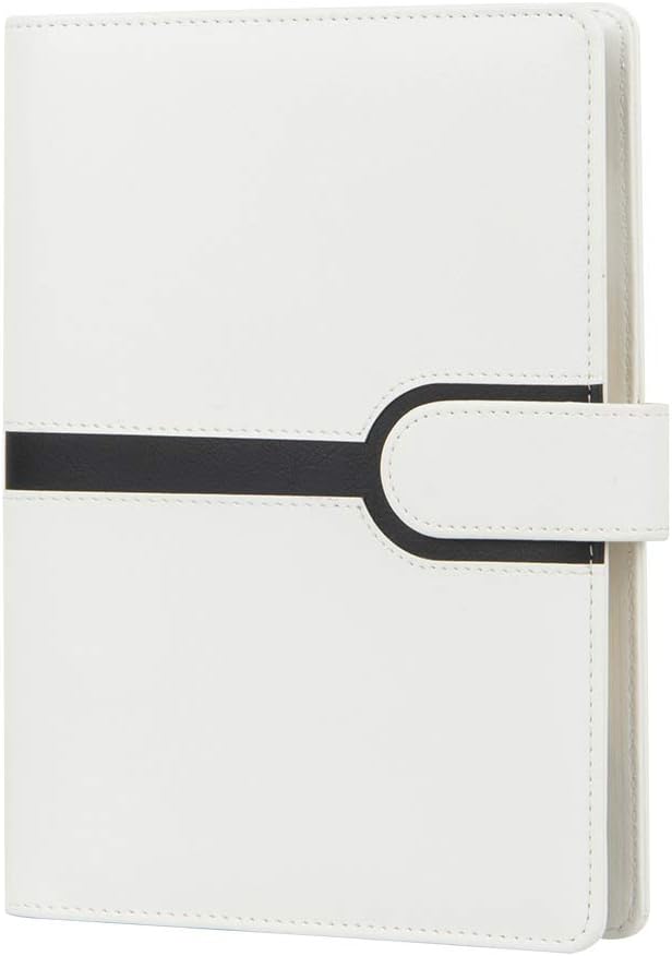 A5 PU Leather Business Notebook,Black and White Color,Writing Notebook Diary with Card Holder & Pen Loop & Magnetic & Refillable Loose Leaf Journal. (White)