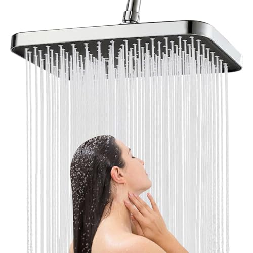 Soffione doccia a pioggia, 30 cm, diagonale, extra larga, quadrata, con braccio regolabile a 360°, ugelli in silicone, tecnologia anticalcare e risparmio idrico per docce benessere (acciaio inox