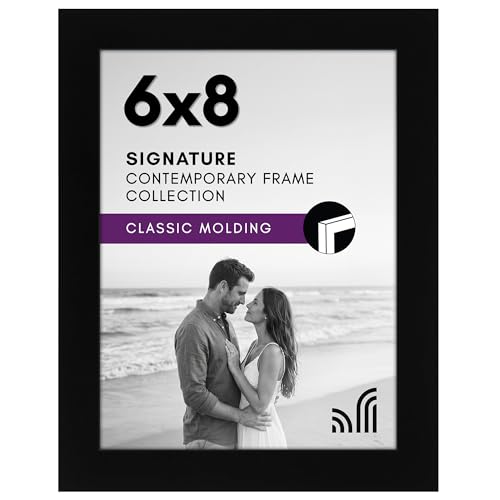 Americanflat 6x8 Picture Frame with Shatter-Resistant Glass - Signature Collection - Gallery-Style Frames Made of Engineered Wood - Photo Frame for Tabletop and Wall Display - Black