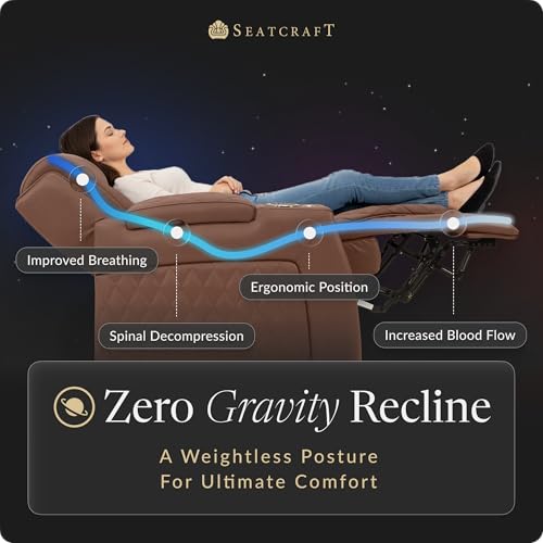 Image of Seatcraft Apex Tobacco Italian Leather Home Theater Seating, Zero Gravity Power Recliner Chair, Powered Headrest and Lumbar Gaming and Lounge Sofa Furniture for Cinema Room, Row of 2 Loveseats
