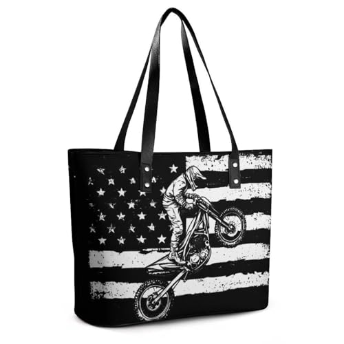 U.S.A Flag Dirt Bike Motorcycle Women's Leather Handbag Shoulder Bag Tote Purse Bags for Shopping Travel3