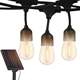 Brightech Ambience Pro Solar Powered Outdoor String Lights, 48 ft Commercial Grade Waterproof Patio Lights, Shatterproof LED String Lights for Outside, Porch - 15 Edison Bulbs, 1W Warm White