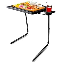 TV Tray Table Folding TV Dinner Tray on Bed and Sofa, Comfortable Couch Desk Cup Holder Built in with 6 Height and 3 Tilt Angle Adjustable Black
