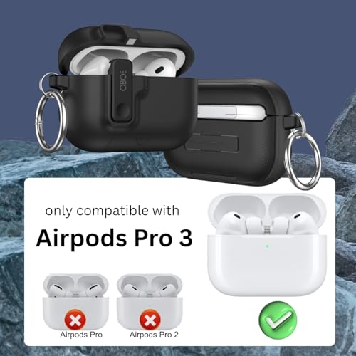 Image of Oboe Aegis Case 'Compatible with' Apple Airpods Pro 3 Case Full Protection Cover with Phone Stand, Magnetic Lock & Keyring (Black) [AIRPODS & Charging CASE NOT Included]