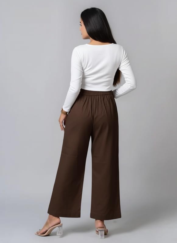Image of Moirai Pure Cotton Wide Leg Women Trouser Stylish Mid Rise Relaxed Straight Fit Loose Pants Casual Travel Office Formal Wear