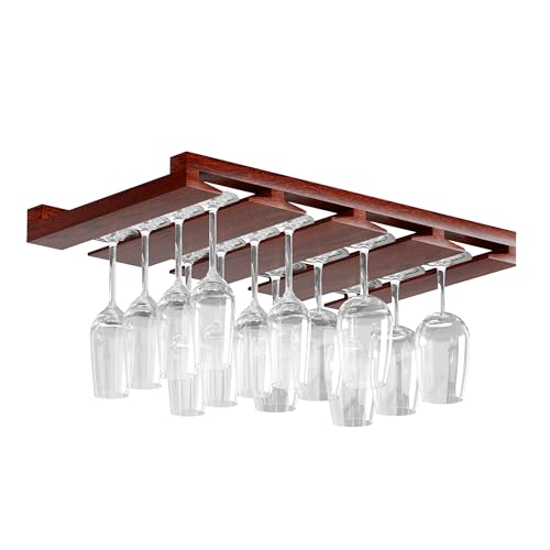 Wood Under Cabinet Wine Glass Rack: Stylish Storage for Your Stemware 10 Rustic State Eze 4 Sectional Under Cabinet Mount Wood Stemware Rack Hanging Shelf Glassware Holder Bar Organizer with up to 12 Wine Glass Storage 10 Inch Deep - Mahogany