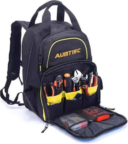 AUMTISC Werkzeugrucksack Werkzeugtasche Hochleistungs-werkzeug rucksack mit Mehrzwecktasche Industrie- und Bauarbeitsrucksack – Ansicht 7
