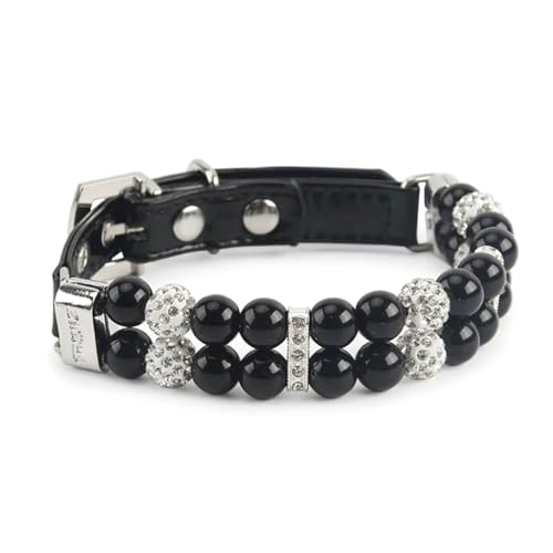 Fackloxc Schwarzes Perlen Strass Hundehalsband