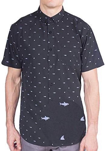 Visive Mens Short Sleeve Button Down Shirt Hawaiian Shark Sizes S-4XL Big Mens, Funny Novelty Summer Prints, Modern Slim Fit, Business Casual Button-Up Shirts for Men Black Shark S