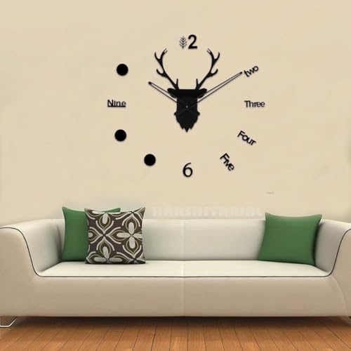Image of cozyloom Deer Face Theme Wooden Wall Clock | Decorative Wall Decor for Living Room, Bedroom, Office & Home | Black Colour.