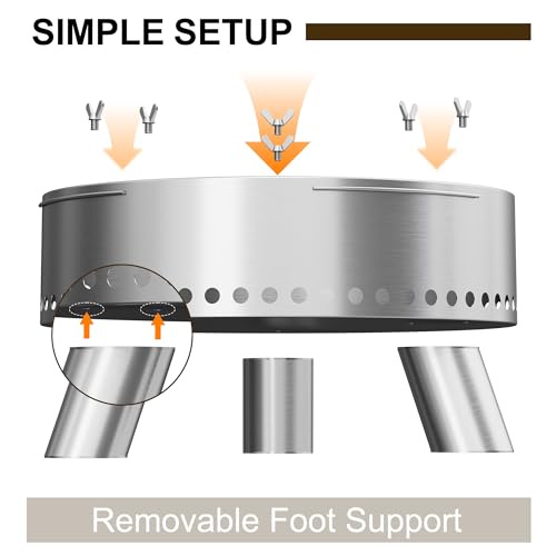 Wakeyard Rauchfreie Feuerstelle, 19 Zoll Tragbare Rauchfreie Feuerschale für den Außenbereich mit Schürhaken und Tragetasche, Feuerstelle aus Edelstahl, Einfache Einrichtung und Lagerung, Silber