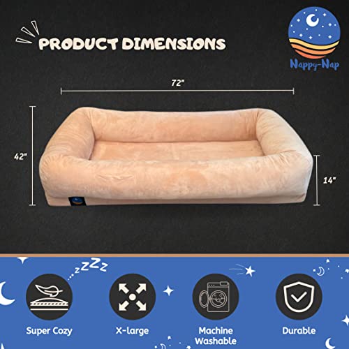 Nappynap Human Dog Bed, Memory Foam Bean Bag Bed With Cotton Filled Bolster Pillow, Adult Size Dog Bed For Humans, Nap Bed For Adult, Floor Bed For Adults, Kids, And Pets, Giant Dog Bed For Humans. #TOP2