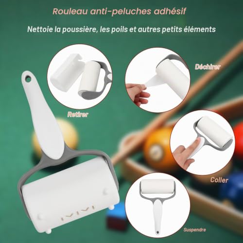 Granvoo Lot de 2 Outils de Nettoyage pour Billard - Brosses en Manche en Bois, Nettoyeur de Queue, Tissu, Rouleaux Collants, Brosses pour Tapis et Rail – vue 4