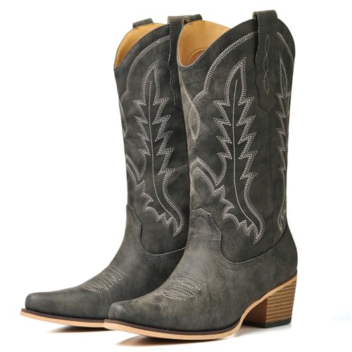 Image of Cowboy Boots for Women, Chunky Heel Western Boot | Mid-calf cowgirl boots with all-day comfort, ideal for daily outfits, country music festivals and western themed occasions