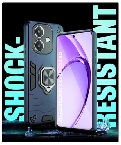 Image of WOW IMAGINE Shock Proof Back Case Mobile Cover for Oppo A3x 5G | A3x 4G | A3 5G | Back Cover Case (Tough Armor | Hybrid PC + TPU | Ring Holder & in-Built Kickstand | Blue)