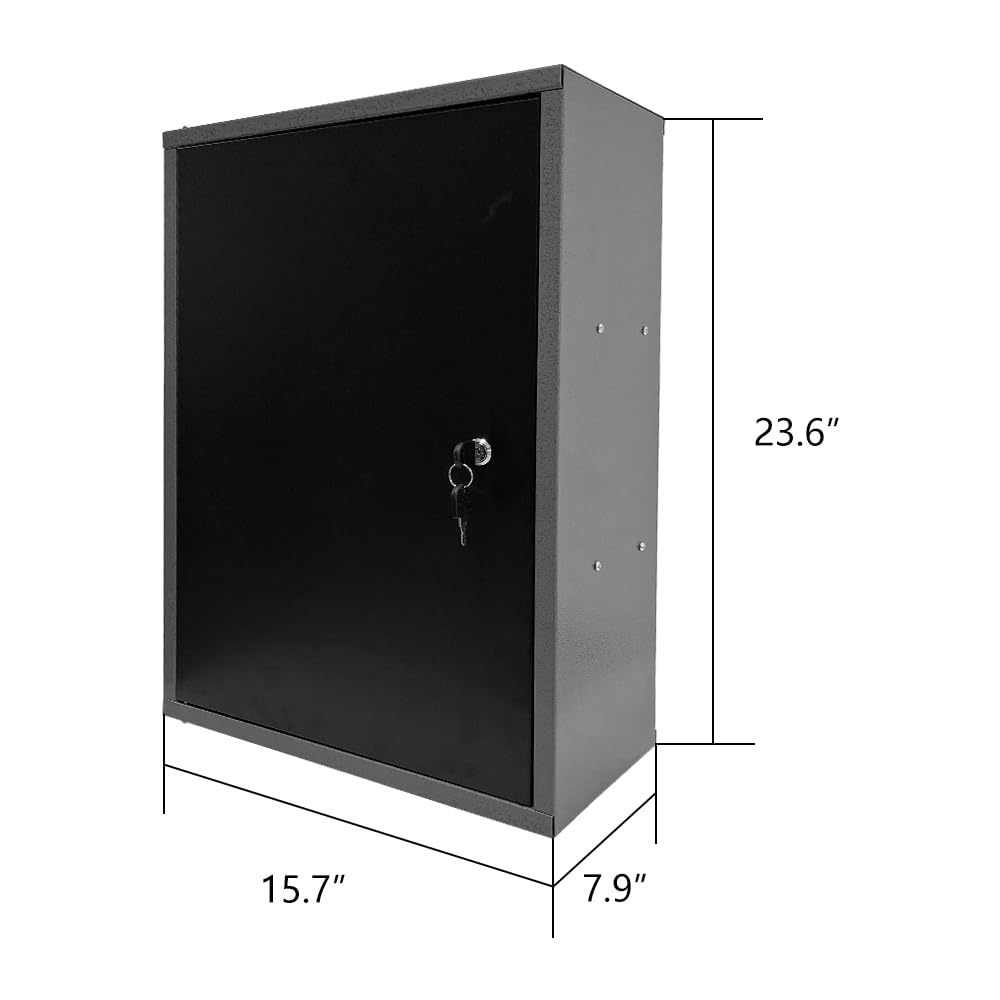 JZD Metal Wall Mounted Storage Lockable Garage Cabinet with 2 Removable Shelves, Black & Grey