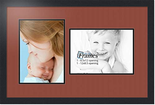 ArtToFrames Collage Photo Frame Double Mat with 2-8.5x12 Openings with Satin Black Frame and Cognac mat.