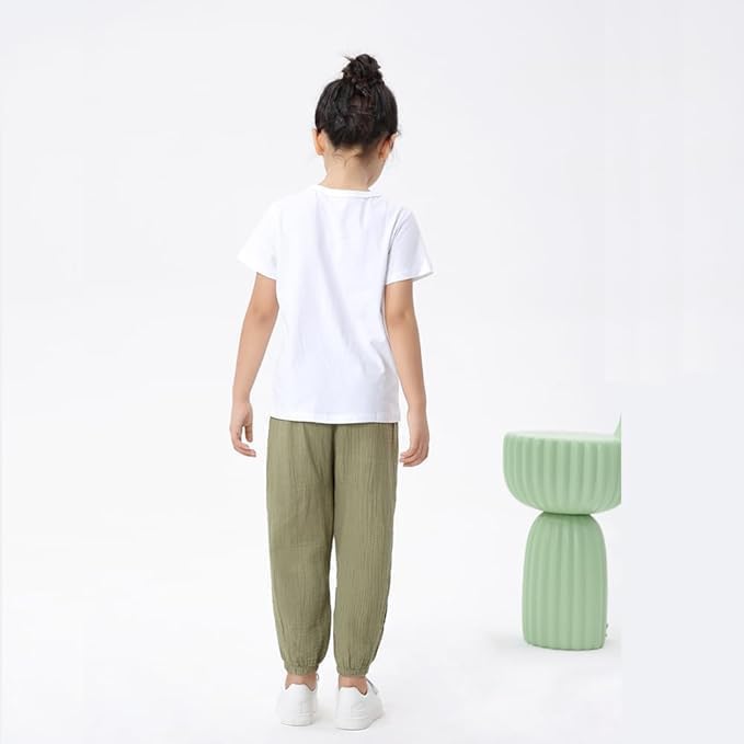 GFQLONG Toddler Baby Girls 3 Pack Elastic Waist Pants Soft Cotton Linen Harem Bloomers Summer Fall Long Pants - Image 5