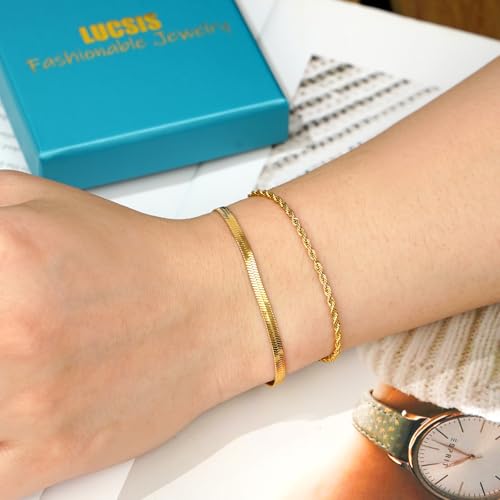 18K Gold Bracelets for Women Waterproof, 18K Real Gold Plated Multi-Link Stackable Bracelets set, Stainless Steel Layered Bracelets Pack Trendy Jewelry Gifts for Women3