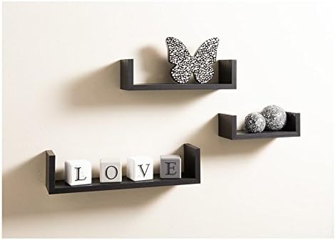 Floating Wall Set of 3 U Shaped Shelves Shelf Home Decoration Storage Black Gift
